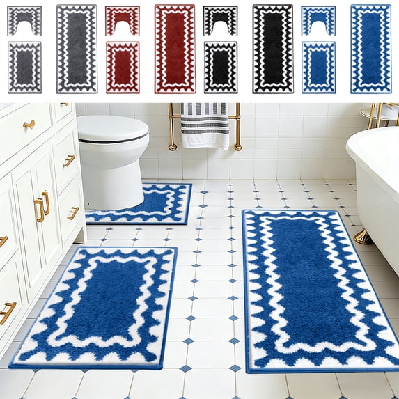 Jublupo 3 Piece Bathroom Rugs Sets Soft Comfortable Plush Shaggy Absorbent Bath Mat Set,24"x16"+48"x16"+U Shape 18"x20",Non Slip Bath Mat Set