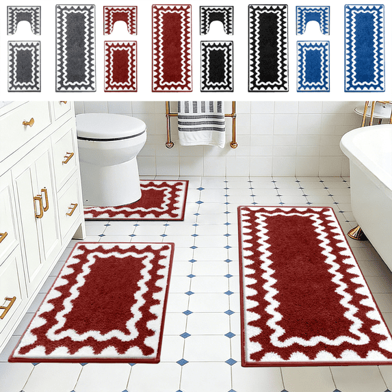 Jublupo 3 Piece Bathroom Rugs Sets Soft Comfortable Plush Shaggy Absorbent Bath Mat Set,24"x16"+48"x16"+U Shape 18"x20",Non Slip Bath Mat Set