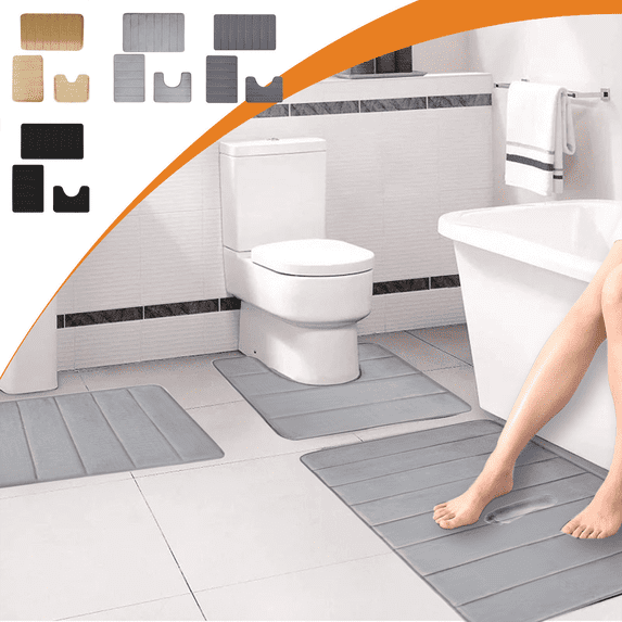 Jublupo Bath Mat Sets for Bathroom Non Slip Absorbent Quick Dry Coral Fleece Bathroom Rugs,24"x16"+15"x17"+U Shape 20"x16",Washable 3Pcs Bath Mat Sets