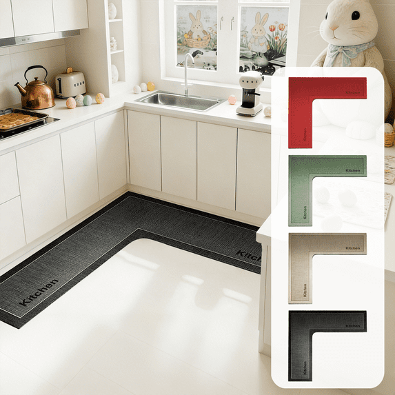 Jublupo Kitchen Mats for Floor Solid Color L Shaped Absorbent Non Slip Comfort Standing Carpet Home Decor Washable Kitchen Corner Rug