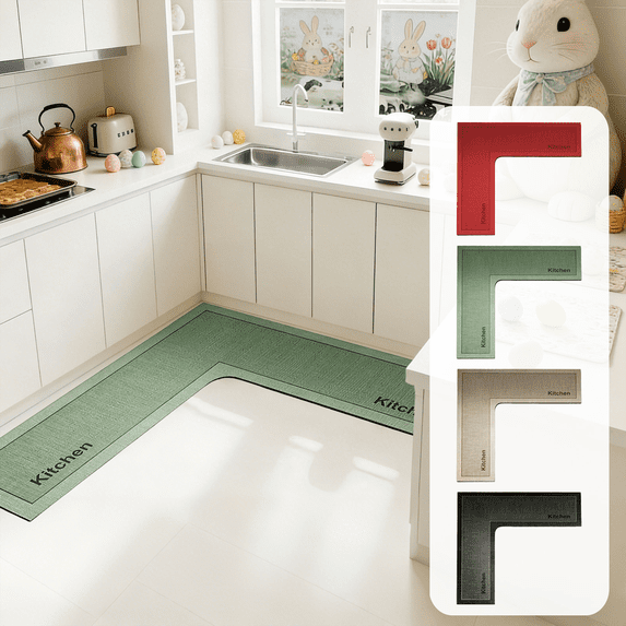 Jublupo Kitchen Mats for Floor Solid Color L Shaped Absorbent Non Slip Comfort Standing Carpet Home Decor Washable Kitchen Corner Rug