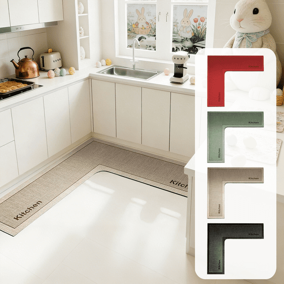 Jublupo Kitchen Mats for Floor Solid Color L Shaped Absorbent Non Slip Comfort Standing Carpet Home Decor Washable Kitchen Corner Rug