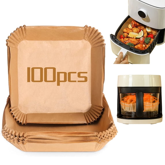 Jubor Air Fryer Disposable Paper Liners,Square Parchment Paper Non-Stick for Baking Cooking,100 Pcs