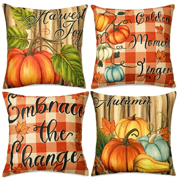 Jubtucc Fall Pillow Covers, Pumpkin Fall Decor Thanksgiving Decorations 18x18 inch Set of 4