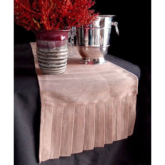 Burlap Fabrics Juco Runner with Ruffle - 14 x 114 Inch Pleated Jute and Poly Cotton Runner