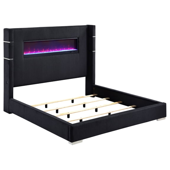 Judah Black Upholstered Queen Flame Visualizer Bed