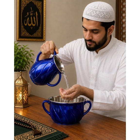 Judaica Hand Wash Cup for Netilat Yadayim, Dual Handle Stainless Steel Lined Wash Cup, Decorative Ritual Hand Washing Vessel