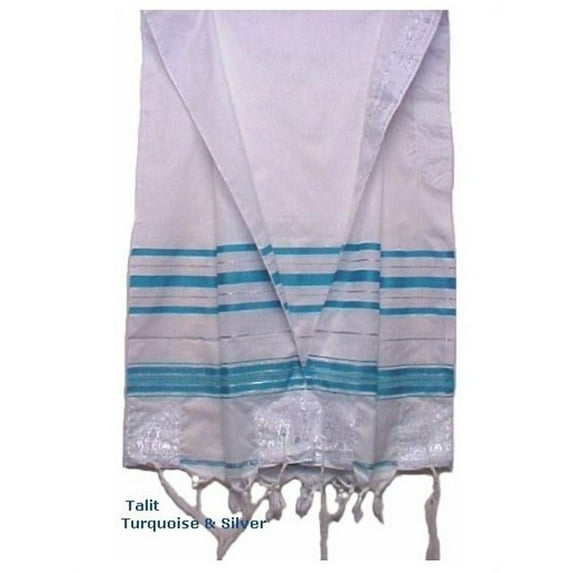Judaica Kingdom WCG-15T7 Prayer Shawls Tallit Turquoise And Silver Trims