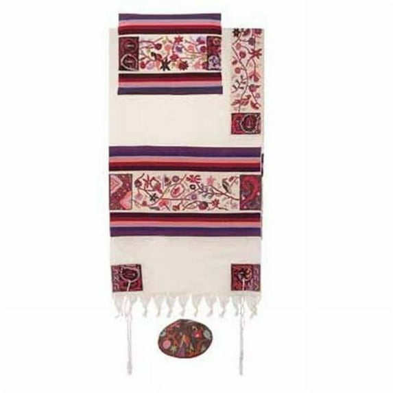 Judaica Kingdom YE-TFE-8-2 Hand Embroidered Cotton - Embroidered Cotton Tallit The Matriarches in color Medium - 42 X 77