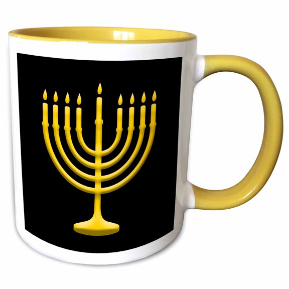 3drose, Judaism Menorah Seven Lamps Symbol, Yellow Against the Black, 15oz Two-tone Yellow Mug