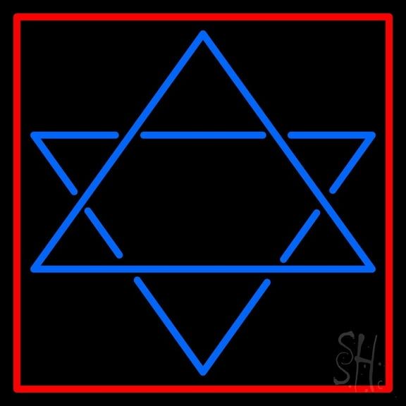 Judaism Star Of David Red Border LED Neon Sign 16" Tall x 16" Wide - inches Black Square Cut Acrylic Backing, with Dimmer - Premium built indoor Sign for Home dcor, Religious place, Store interior.