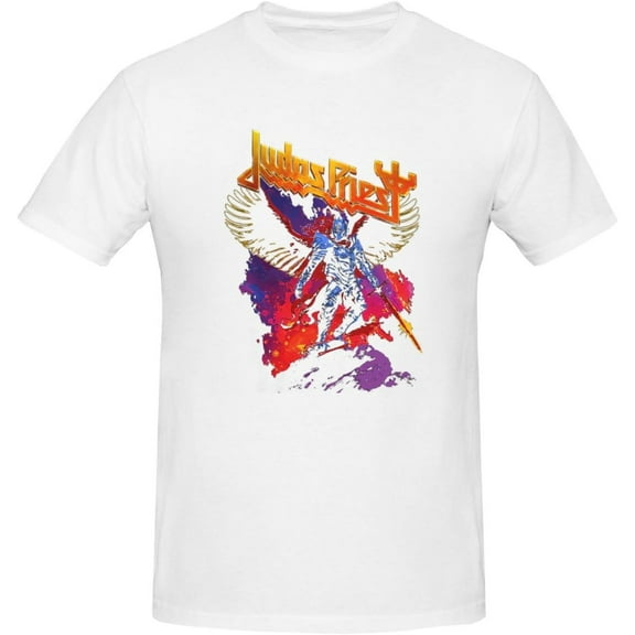Judas Music Priest Men's Classic T-Shirt Short-Sleeve Cotton Unisex Graphic Crewneck Tee Shirt Black