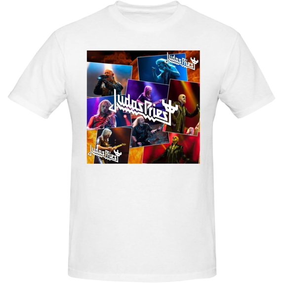 Judas Music Priest Men's Classic T-Shirt Short-Sleeve Cotton Unisex Graphic Crewneck Tee Shirt Black