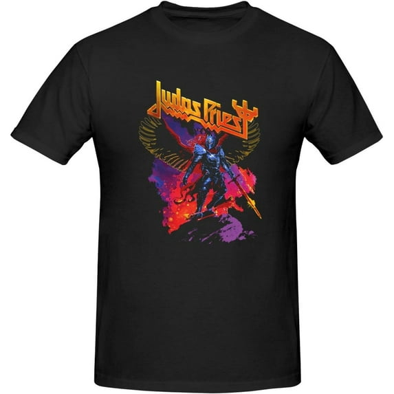 Judas Music Priest Men's Classic T-Shirt Short-Sleeve Cotton Unisex Graphic Crewneck Tee Shirt Black