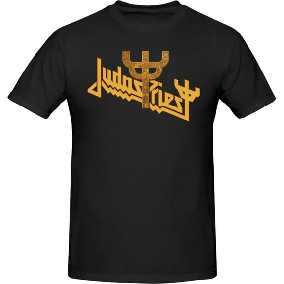 Judas Music Priest Men's Classic T-Shirt Short-Sleeve Cotton Unisex Graphic Crewneck Tee Shirt Black