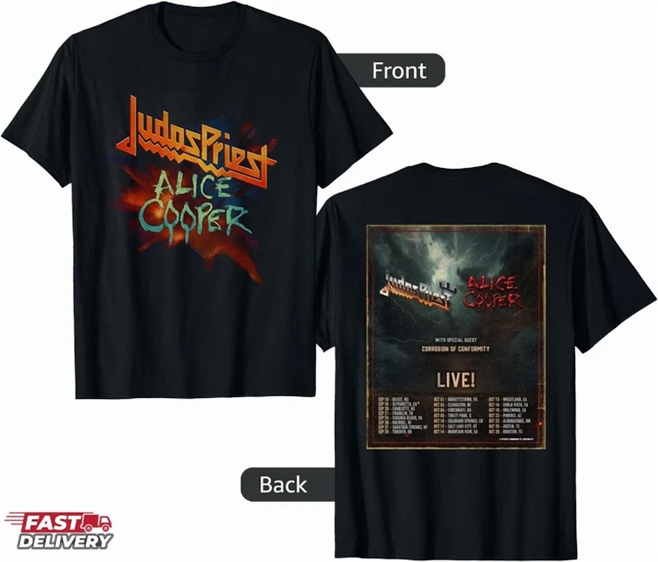 T-shirt Tour 2025 Judas Priest & Alice Cooper - Taille S à 5XL, Coton, Neuf Avec étiquettes