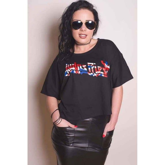Judas Priest Ladies T-Shirt: Union (Boxy Style/Glitter Print) (Small)