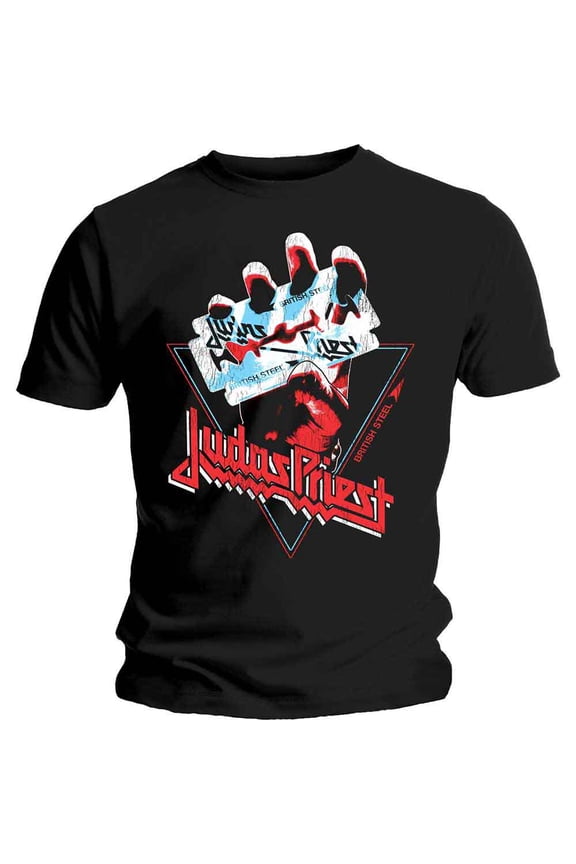 Judas Priest Unisex T-Shirt British Steel Hand Triangle (Medium)