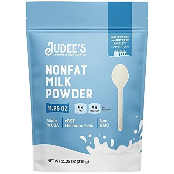 Judee's Gluten Free Non-Fat Dry Milk Powder - Versatile Baking & Cooking Powdered Milk - High-Protein, Calcium-Rich, Gluten-Free - 11.25 Oz