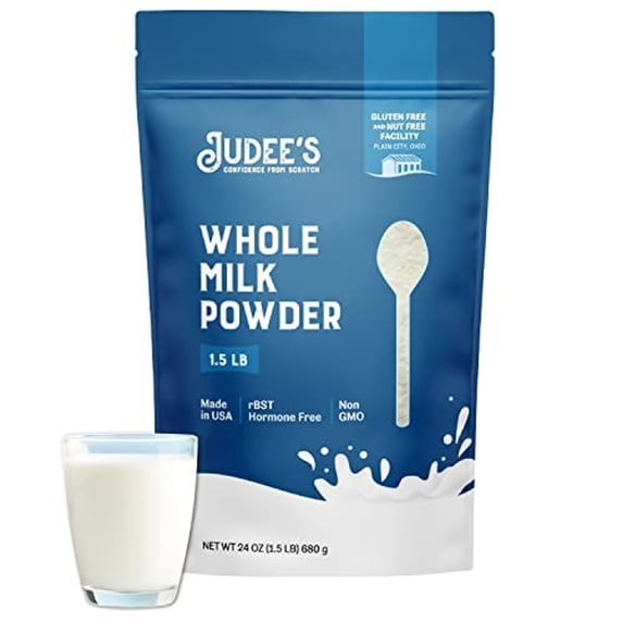 Judee's Gluten Free Powdered Milk - Gluten-Free Ingredient for Baking & Cooking - Nut-Free Whole Milk Powder & Shelf-Stable for Travel & Storage - Pack of 1, 24 oz