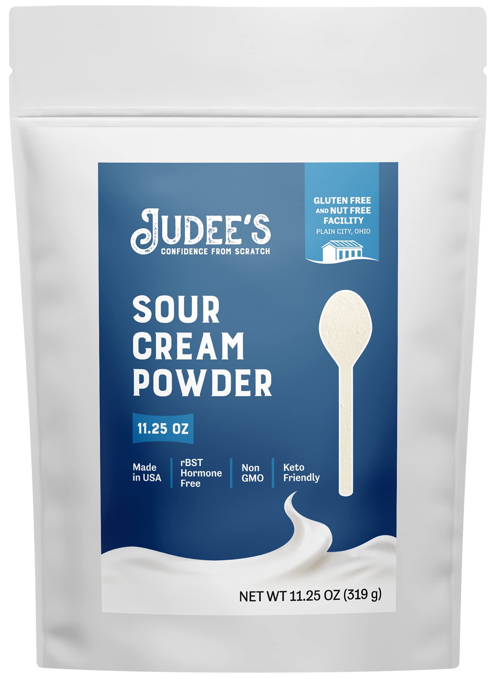 Judees Sour Cream Powder 11.25 oz - 100% Non-GMO, rBST Hormone-Free - Keto-Friendly, Gluten-Free & Nut-Free - Made from Real Sour Cream Powdered - Made in USA - Great for Baking, Toppings, and