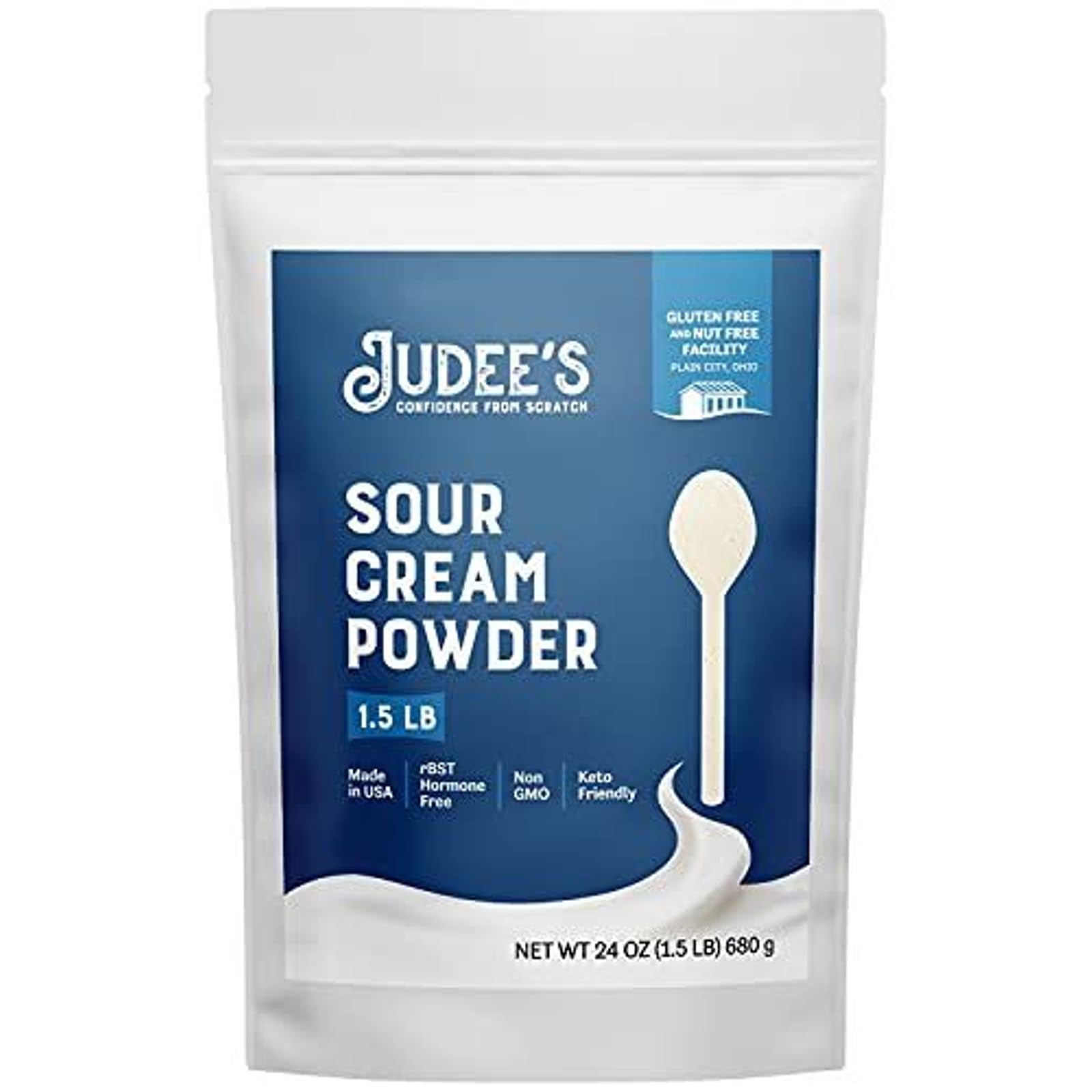 Judee's Sour Cream Powder OKA424 oz (1.5 lb) - rBST Hormone-Free - Keto-Friendly, Gluten-Free and Nut-Free - Made from Real Sour Cream - Made in USA - Great for Baking, Toppings, and Dips