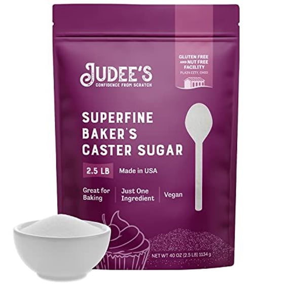 Judee's Gluten Free Superfine Caster Sugar - Fast-Dissolving Superfine Sugar for Baking & Beverages - Gluten-Free Purity for Health-Conscious Bakers - 2.5 lb