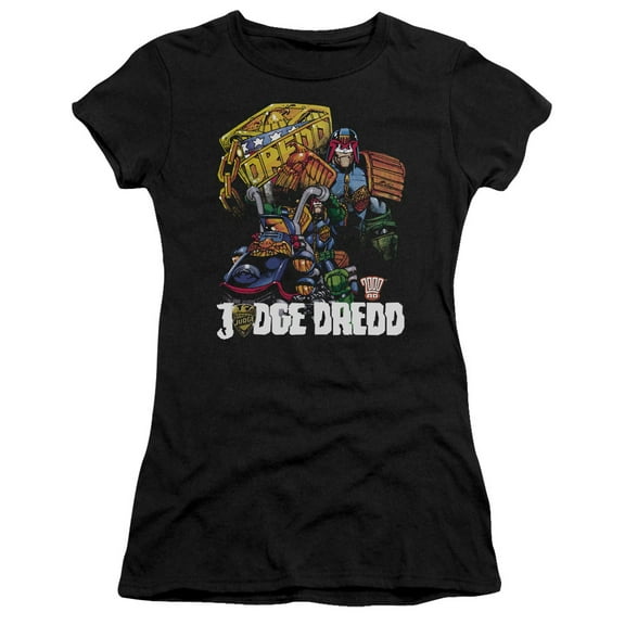 Judge Dredd Bike And Badge S/S Junior Women's T-Shirt Sheer Black