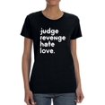 thumbnail image 1 of Judge Revenge Hate Crossed Out Words Women Black T-Shirt, Female Medium, 1 of 4