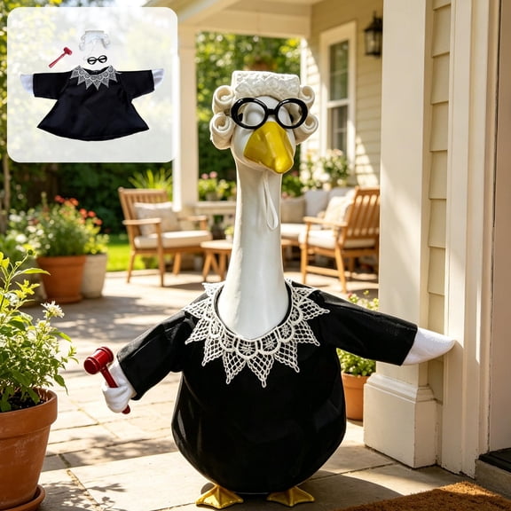Judge Themed Porch Goose Outfit For 19 23 Inch Goose Statues Black Satin Robe With Wig Glasses And Gavel For Yard And Front Porch Decor