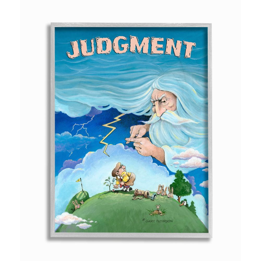 Judgement Funny Golf Cartoon Sports Design Gray Farmhouse Rustic Oversized Framed Giclee Texturized Art by Gary Patterson