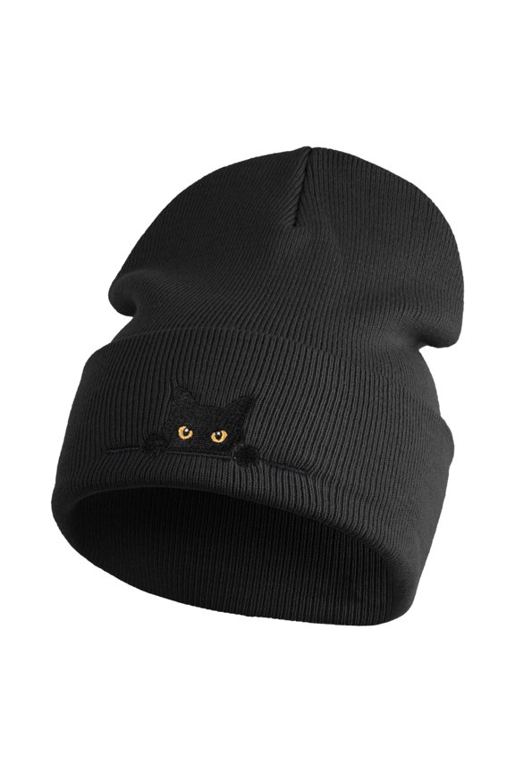 Judging Cat Logo Embroidered 12 Cuff Long Beanie - Black OSFM