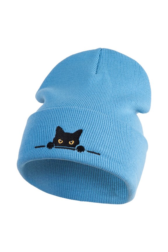 Judging Cat Logo Embroidered 12 Cuff Long Beanie - Carolina Blue OSFM