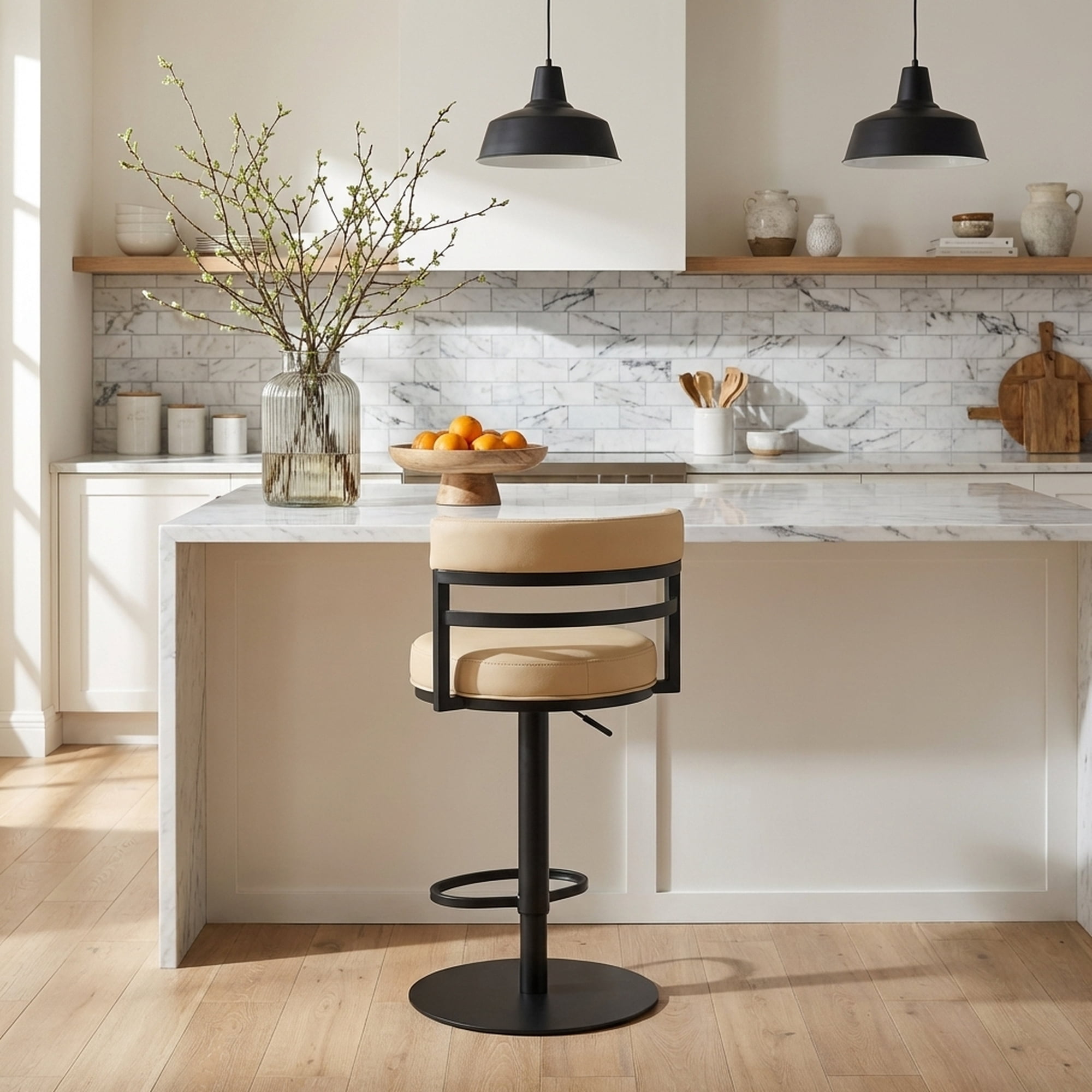 Judi Modern Industrial Swivel Metal Adjustable Height Barstool With Faux Leather Seat
