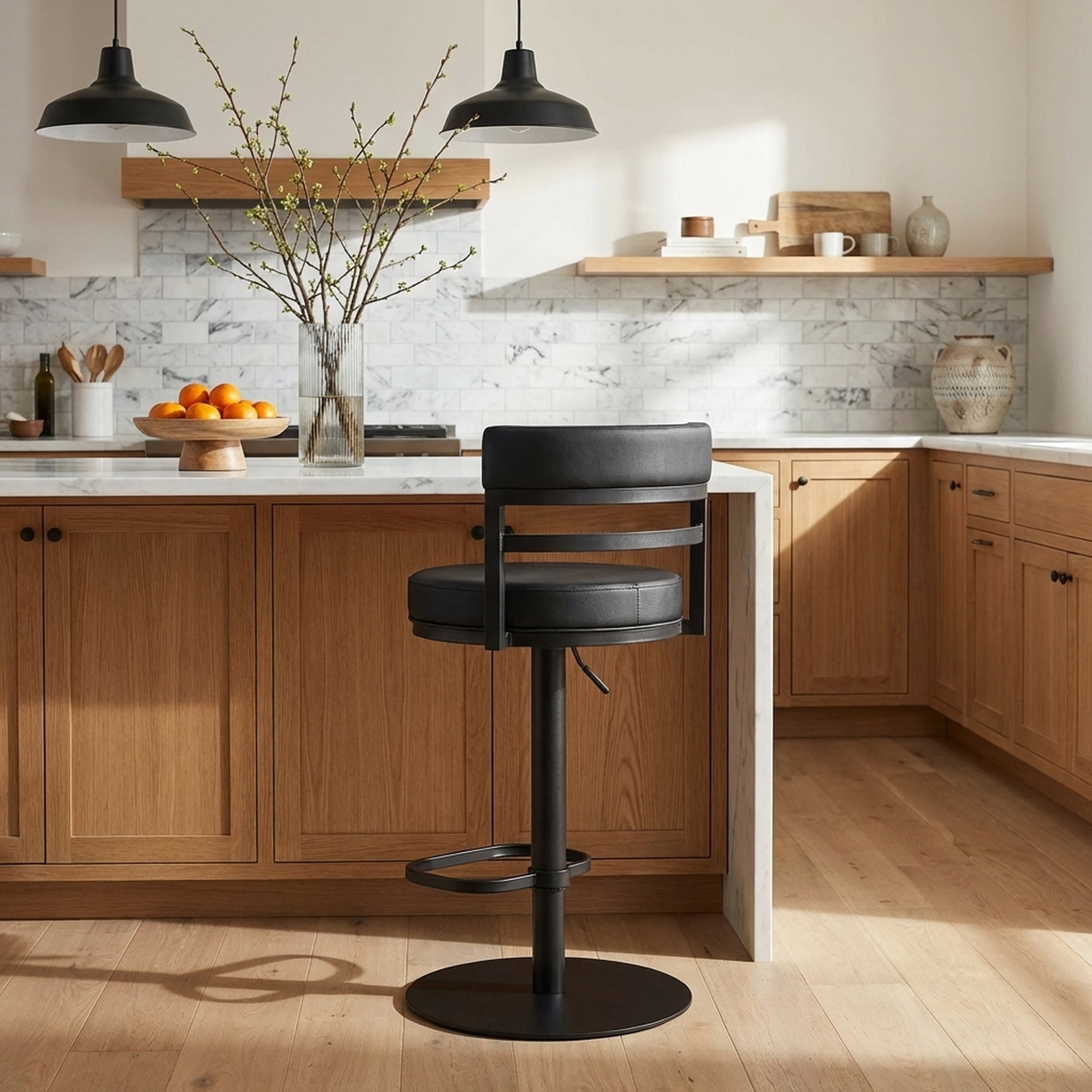 Judi Modern Industrial Swivel Metal Adjustable Height Barstool With Faux Leather Seat