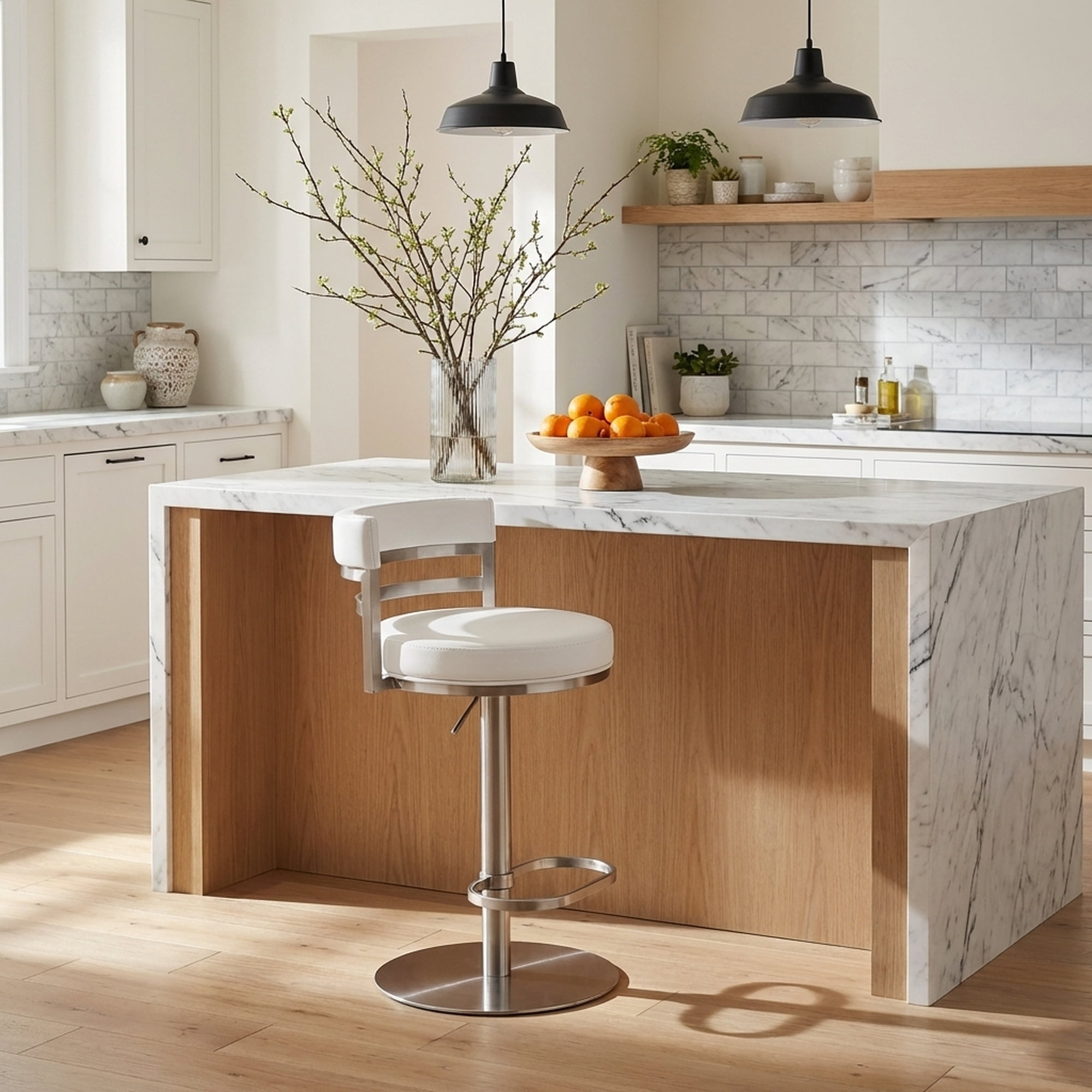 Judi Modern Industrial Swivel Metal Adjustable Height Barstool With Faux Leather Seat