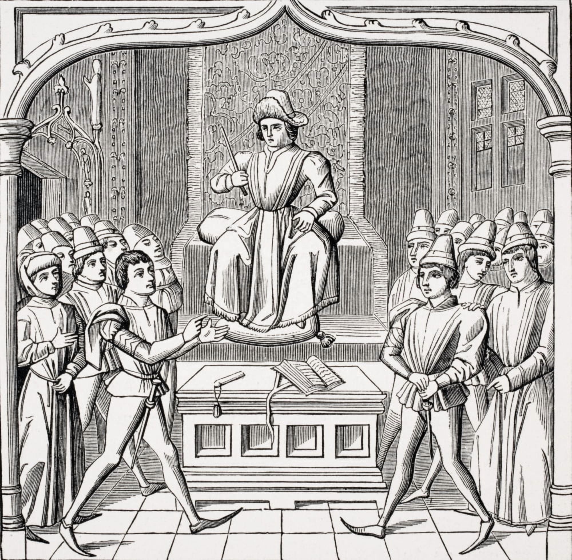 The Judicial Duel The Plaintiff Opening His Case Before The Judge Copy Of Miniature In 15Th Century Manuscript Ceremonies Des Gages Des Batailles Canvas Art - Ken Welsh Design Pics (24 x 24)