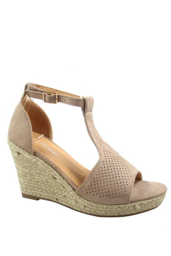 Judith-36 Women's Open Toe T Strap Ankle Strap Espadrille Wedge Sandals