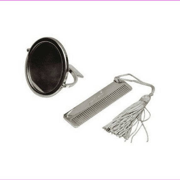 Judith Leiber set of metal comb and double-sided pocket book mirror 2.5 Dia Italy