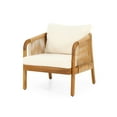 thumbnail image 1 of Judland Acacia Wood and Wicker Outdoor Club Chair with Cushions, Teak, Light Brown, and Beige, 1 of 7