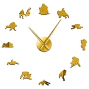 Judo Frameless Wall Clock Stickers, DIY Modern Decorative Clocks for Living Room, Bedroom, Office - Easy to Install, Large 3D Clock Design Gold,27in