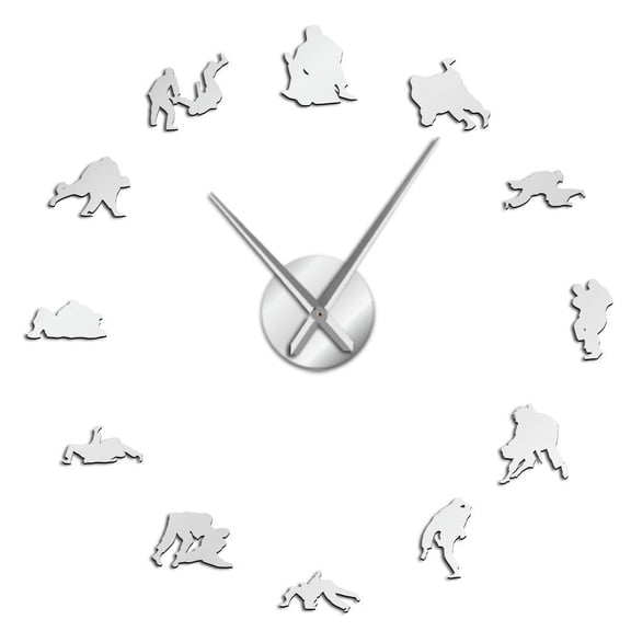 Judo Frameless Wall Clock Stickers, DIY Modern Decorative Clocks for Living Room, Bedroom, Office - Easy to Install, Large 3D Clock Design (Silver,47in)