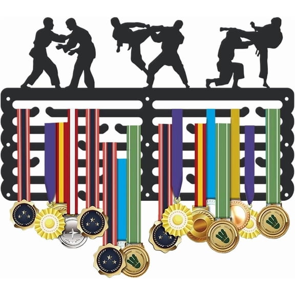 Judo Medal Hanger Display Sports Medal Holder Award Metal Medal Organizer Ribbon Rack Wall Mounted Race 6 Rows 24 Hangers Non-Slip Iron Ribbon Hooks for Athletes Players Gifts Colorful