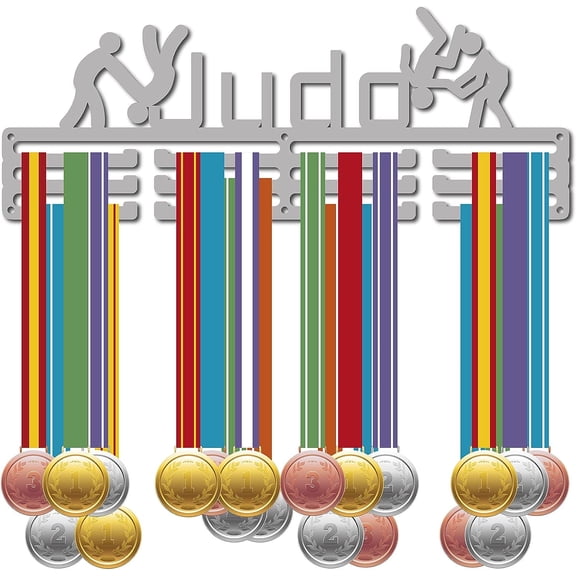 Judo Metal Medals Holder Medal Display Hanger Rack Sports Athlete Awards Rack Wall Mount Decor Frame Case Winner Gifts for Race Gymnastics Runner Running Silver 15.7 x 5.9 Inch Silver DIY