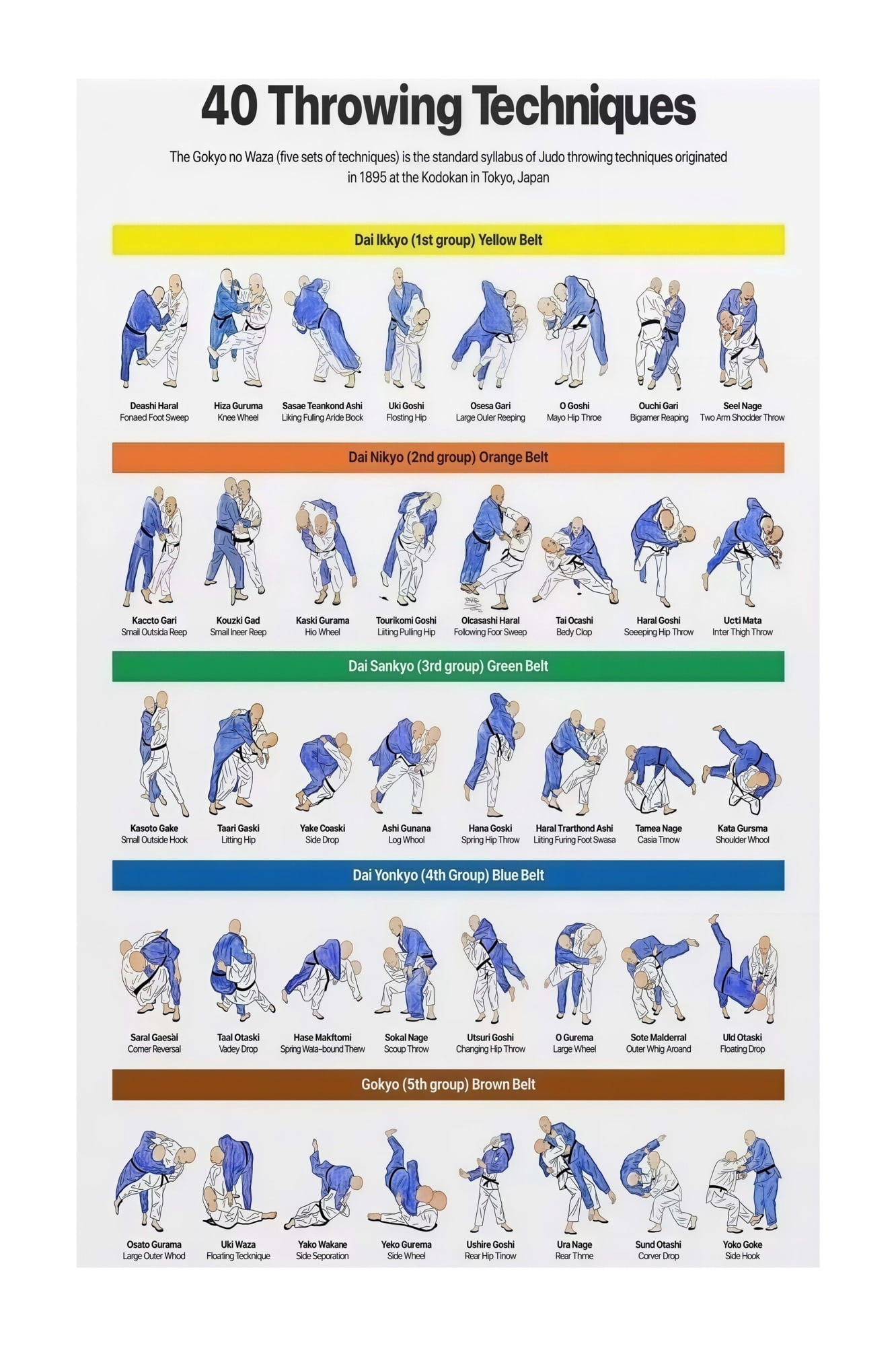 Calhr Classifications Chart Judo Technique Reference Chart Throws Classifications Educational ...