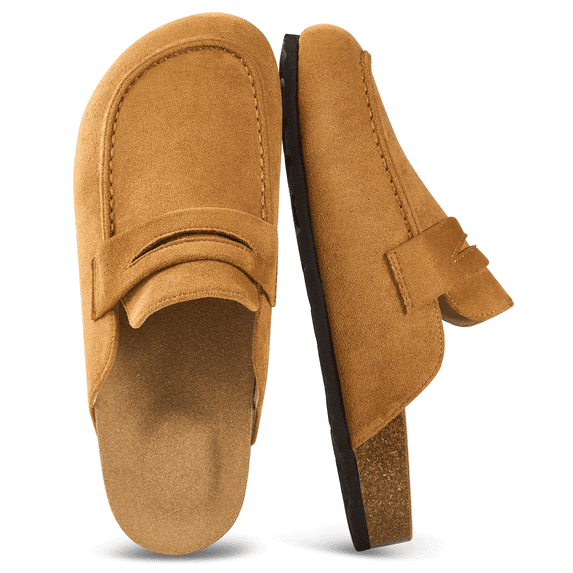 Judxsious Women's Suede Mules & Clogs Cork Footbed Slip On Mules Potato Shoes with Arch Support