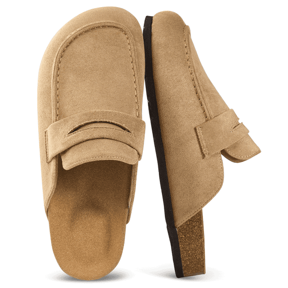 Judxsious Women's Suede Mules & Clogs Cork Footbed Slip On Mules Potato Shoes with Arch Support