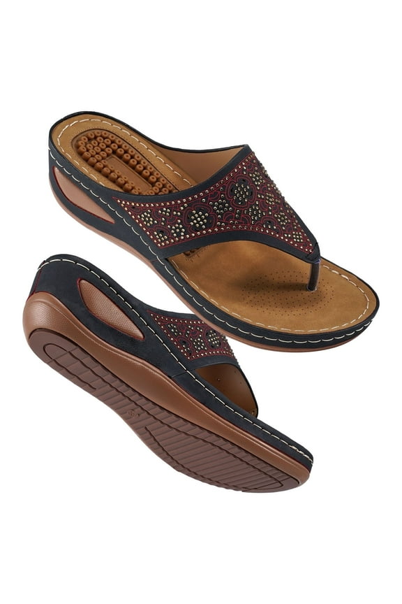 Womens Sandals Flip Flops for Women with Arch Support Cushion Summer Casual Rhinestone Wedge Sandal Shoes Massage Function