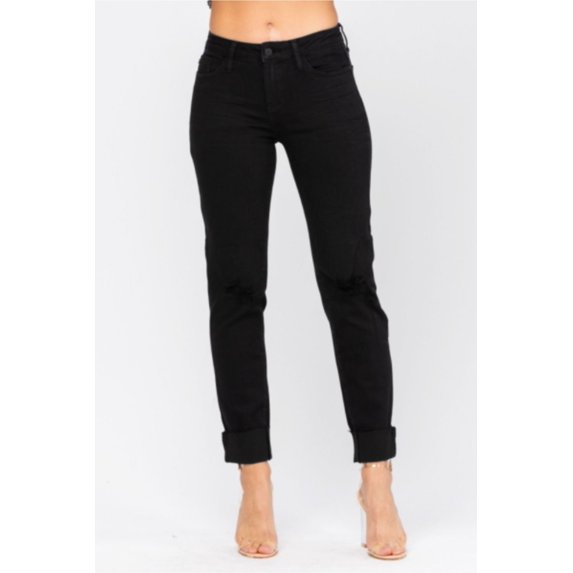 Judy Blue Black Mid-Rise Destroyed Slim FIT Jeans Women's Pants Bottoms Super Cute 15 Plus Black