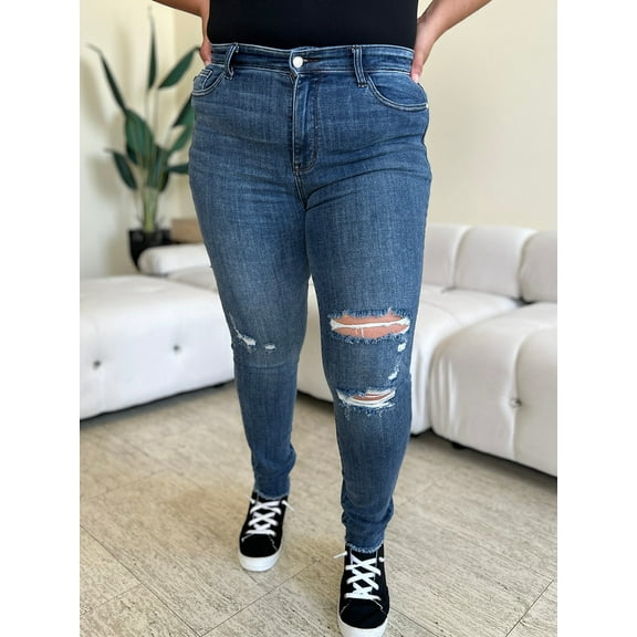 Judy Blue Full Size High Waist Distressed Skinny Jeans
